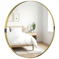 HOMCOM Round Wall Mirror 61 cm, Wall Mounted Bathroom Mirror with Tempered Safety Glass and Aluminium Alloy Frame, Gold Tone(m-6)