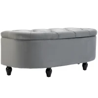 HOMCOM Siedzisko z pojemnikiem, welur, ciemnoszare, otwierane(m-1)