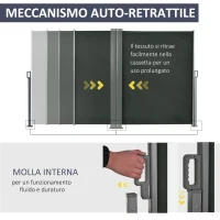 Outsunny Divisore da Giardino Regolabile Anti UV con Maniglia, in Metallo e Poliestere 180 g/m², 600x180 cm, Grigio(m-6)
