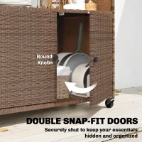 Outsunny Wózek serwisowy Rattanowy wózek kuchenny z FSC certyfikowaną powierzchnią eukaliptusową, półką, kółkami i uchwytem bocznym 95 x 54 x 84 cm(m-6)