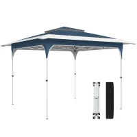 Outsunny 3.5 x 3.5 m Pop Up Gazebo with One-Push Setup, UPF50+ Double Tier Garden Party Tent Marquee with Carry Bag, Blue(m-12)