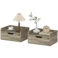 HOMCOM Lot de 2 tables de chevet murales, tables de nuit avec tiroir et plateau à rebords surélevés, 40x30x19,5cm, gris(m-1)