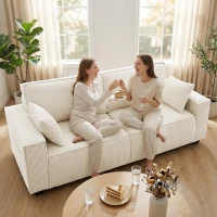 HOMCOM Canapé 3 places en velours côtelé 218 cm, canapé salon,  coussins à ressorts, larges accoudoirs, 2 coussins, beige(m-8)