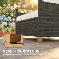 Outsunny 2 Seater Rattan Garden Sofa, Outdoor Sofa with Thickened Cushions and Acacia Wood Armrests, Brown(m-7)