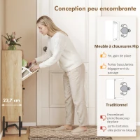 HOMCOM Meuble à chaussures 12 paires, armoire à chaussures, 2 tiroirs rabattables, portes en rotin et étagères réglables, chêne(m-4)