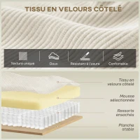HOMCOM Canapé 3 places en velours côtelé 218 cm, canapé salon,  coussins à ressorts, larges accoudoirs, 2 coussins, beige(m-4)