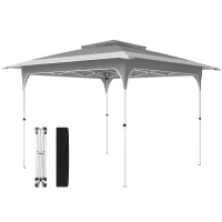 Outsunny Pavillon 3,5 x 3,5 m Wasserdicht Höhenverstellbar Pop-up Faltpavillon mit Ein-Knopf-Aufbau Doppeldach, UV 50+(m-10)