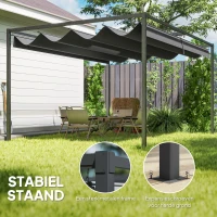 Outsunny Pergola 298x213cm met schuifdak zonwering voor Tuin Zwart(m-5)