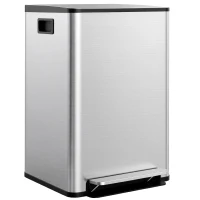 HOMCOM Mülleimer mit 2x30L Fächern, Soft-Close-Deckel, Fingerabdrucksicher, Edelstahl, Silber(m-10)