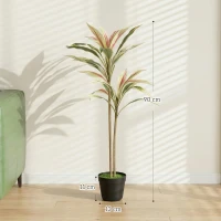 HOMCOM 90 cm Artificial Cordyline Tree in Moss Effect Pot, Realistic PEVA Faux Plant, Yellow(m-3)