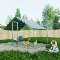 Freilaufgehege Hühnerstall mit Sicherheitsschloss und Wasserdichtes PE-Tuch, für Hühner, Kaninchen und weitere Kleintiere, 303x200x200 cm, Silber(m-2)