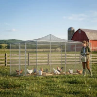 PawHut Gallinero para Exterior Grande 4x3x1,97 m 12 m² Gallinero de Acero Galvanizado con Puerta con Doble Cierre Plata(m-2)