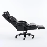 Chefsessel mit Massage- und Heizfunktion, Ergonomischer Bürostuhl mit Kunst-Leder, ausziehbare Fußstütze, 88 x 70 x 112,5 cm, Schwarz(m-8)