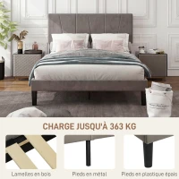 HOMCOM Cadre de lit double 140 x 190 cm lit 2 personnes tête de lit réglable sommier 150 x 198 x 100/105/110/115/120 cm gris(m-6)