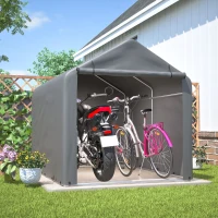 Fahrradgarage mit wasserdichter PE-Plane, Werkzeugschuppen, 160x220x165 cm, Grau(m-5)