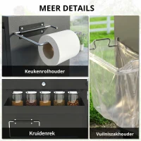 Outsunny Grillwagen met 5 niveaus, roestvrijstalen werkblad, verstelbare planken, lade, wielen, kruidenrek en handdoekhouder(m-7)