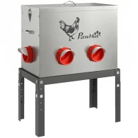 PawHut Mangeoire Automatique à Poulet 30L, 6 Ports, Hauteur Reglable, Couvercle Verrouillable, 42x25x55cm, Acier, Argent(m-11)