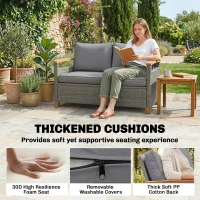 Outsunny 2 Seater Rattan Garden Sofa, Outdoor Sofa with Thickened Cushions and Acacia Wood Armrests, Dark Grey(m-4)