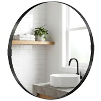 HOMCOM Round Wall Mirror 61 cm, Wall Mounted Bathroom Mirror with Tempered Safety Glass and Aluminium Alloy Frame, Black(m-7)