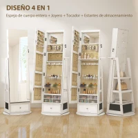 HOMCOM Espejo Joyero con Luces LED Armario Joyero con Espejo Entero Giratorio de 360° Cajón Cerradura Blanco(m-4)