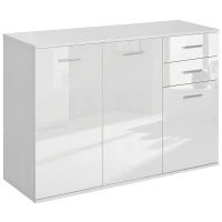 HOMCOM Buffet salon à haut brillance, meuble de rangement avec 2 tiroirs, 3 portes et étagère réglable, style contemporain, buffet salle à manger et cuisine, 106 x 35 x 76 cm, blanc(m-11)