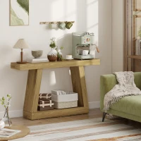 HOMCOM Tavolo Consolle 140 cm, Retro Divano con Contenitore, Rovere.(m-7)