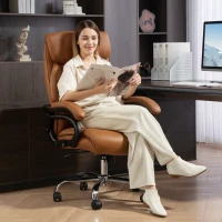 HOMCOM Spring Padded Faux Leather Office Chair with Super Padded, Reclining Office Chair - Light Brown(m-15)