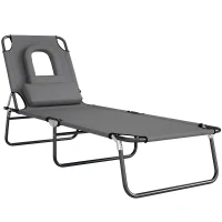 Outsunny Bain de Soleil Pliable transat inclinable 4 Positions Chaise Longue 3 Coussins fournis Gris(m-12)