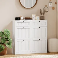 HOMCOM Meuble à chaussures 20 paires, armoire à chaussures étroite avec 4 tiroirs rabattables, 2 compartiments, blanc(m-10)