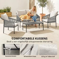 Outsunny Tuinmeubelset 4-delig polyrattan loungeset met tweezitsbank, 2 fauteuils, salontafel, afneembare kussens met banden(m-5)