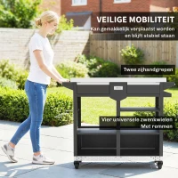 Outsunny Grillwagen met 5 niveaus, roestvrijstalen werkblad, verstelbare planken, lade, wielen, kruidenrek en handdoekhouder(m-6)