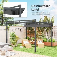 Outsunny Pergola met Schuifdak ca. 3,5x3m Aluminium Duurzaam Winterbestendige Zonwering Grijs(m-4)