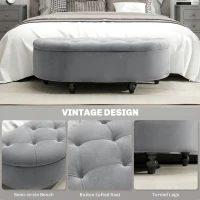 HOMCOM Siedzisko z pojemnikiem, welur, ciemnoszare, otwierane(m-6)