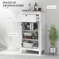 HOMCOM Mobile Bagno con 2 Ante e Cassetto, Mobiletto Bagno Salvaspazio con Ripiani Regolabili, 60x30x102.5 cm, Bianco(m-5)