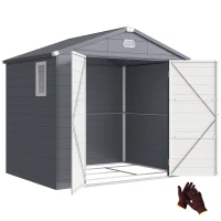 Outsunny 7.9ft x 6.2ft Aluminium Frame and Plastic Wall Shed, with Foundation - Grey(m-12)