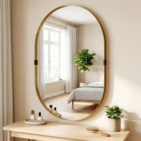 HOMCOM Wall Mirror, Bathroom Mirror with Elevated Aluminium Alloy Frame, 60 x 90 cm, Gold Tone(m-8)