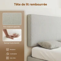 HOMCOM Tête de lit murale en lin, 140 x 60 cm, tête de lit suspendue rembourrée pour chambre à coucher, crème(m-5)