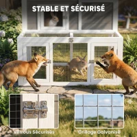 PawHut Clapier Lapin Extérieur en Bois Cage à Lapin Intérieur Double Toit Ouvrant Imperméable 2 Niveaux avec Enclos Gris(m-7)