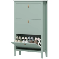 HOMCOM Meuble à chaussures 21 paires, armoire à chaussures avec 3 tiroirs rabattables, étagères amovibles et réglables, vert(m-1)