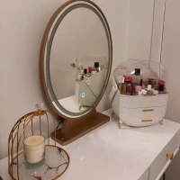 HOMCOM Dressing Table with LED Mirror and Cushioned Stool, Vanity Desk with Acrylic Lipstick Holder and 2 Drawers, Makeup Table for Bedroom, White(m-9)