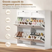 HOMCOM Meuble à chaussures 20 paires, armoire à chaussures étroite avec 4 tiroirs rabattables, 2 compartiments, blanc(m-5)