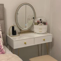 HOMCOM Dressing Table with LED Mirror and Cushioned Stool, Vanity Desk with Acrylic Lipstick Holder and 2 Drawers, Makeup Table for Bedroom, White(m-8)