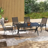 Outsunny Set 4 Sedie da Giardino Impilabili e Salvaspazio con Braccioli in Metallo e Tessuto a Rete, Nero(m-7)