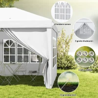 Outsunny Vouwtent van 6 x 3 m, verwijderbare zijwanden, grote ramen, deuren met ritssluiting, stalen frame, wit(m-4)