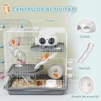 PawHut Cușcă pentru Hamsteri pe 3 Niveluri și 14 Tuburi cu Căsuță, Rampă și Accesorii, din Metal și Plastic, 45x30x45 cm, Gri(m-5)