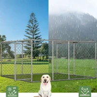 Outdoor-Hundezwinger mit Dach, 230x230x117 cm, Silber(m-7)