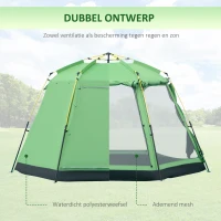 Outsunny Kampeertent 6 Persoons Tent Familietent Koepeltent PU2000mm Gemakkelijk op te zetten voor gezinnen Trekking Festival Staal Glasvezel Groen 320 x 320 x 180 cm(m-4)