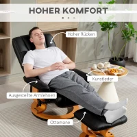HOMCOM Relaxsessel mit Hocker, drehbar & neigbar, Kunstlederbezug, bis 150 kg, Holzgestell, Schwarz(m-6)