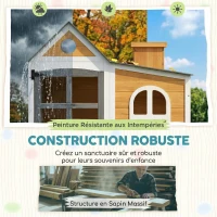 AIYAPLAY Cabane enfant extérieur en bois, maison enfant extérieure/intérieure avec porte, fenêtres, 3 bacs à fleurs, jaune(m-5)