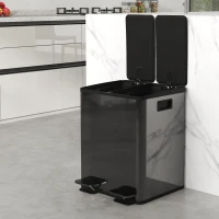 HOMCOM 2 x 20 L Doppelmülleimer, Pedalöffnung, leicht zu reinigen, Edelstahl, Kunststoff, Schwarz(m-9)